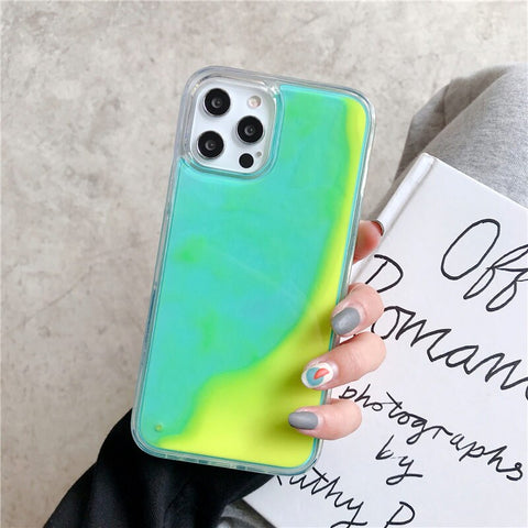 Luminous Glitter Neon Sand Green Case for iPhone