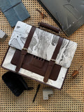Marble Print Leather Laptop Bag